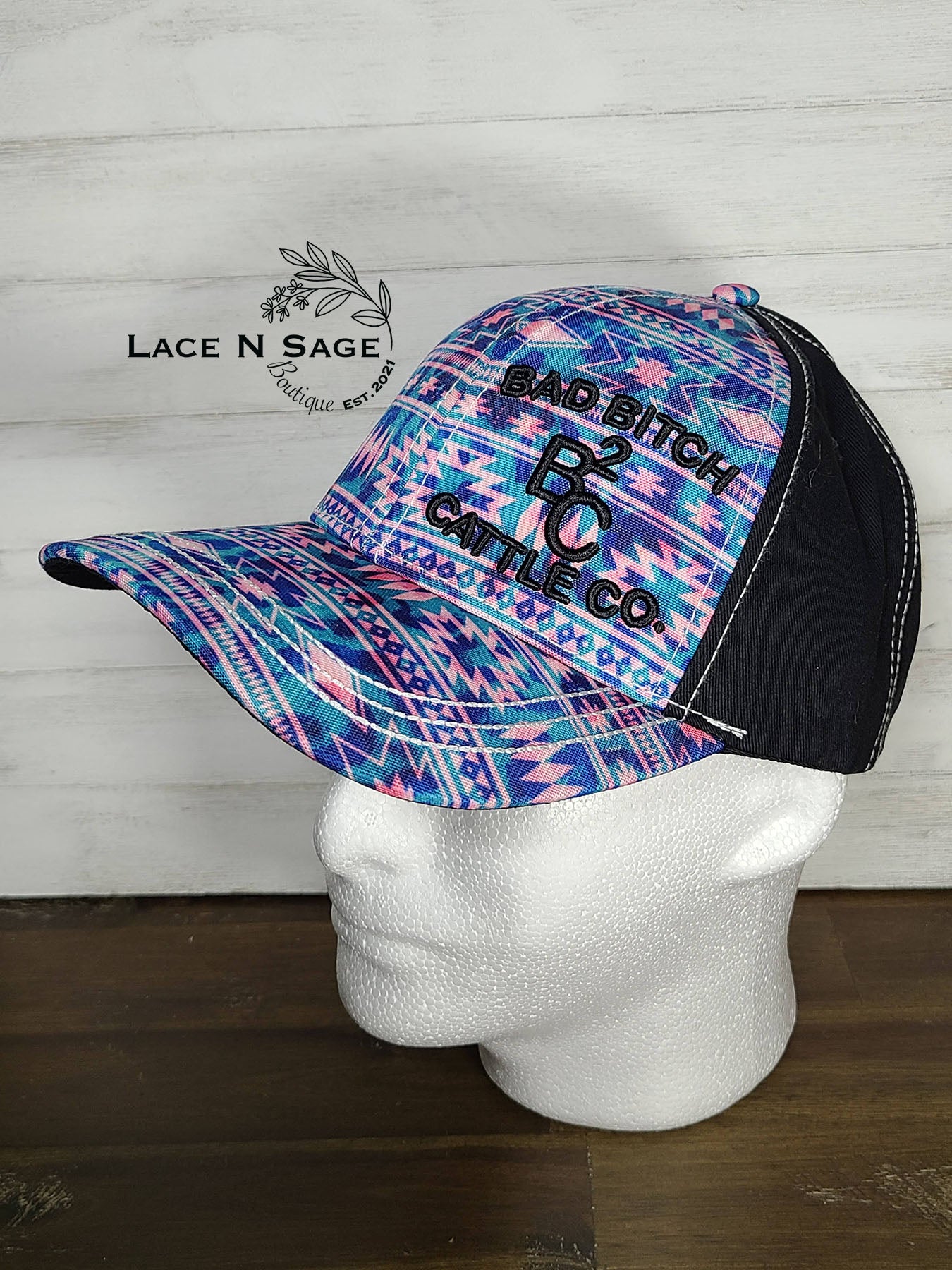 BB CATTLE CO CAP TURQUOISE AND PINK AZTEC