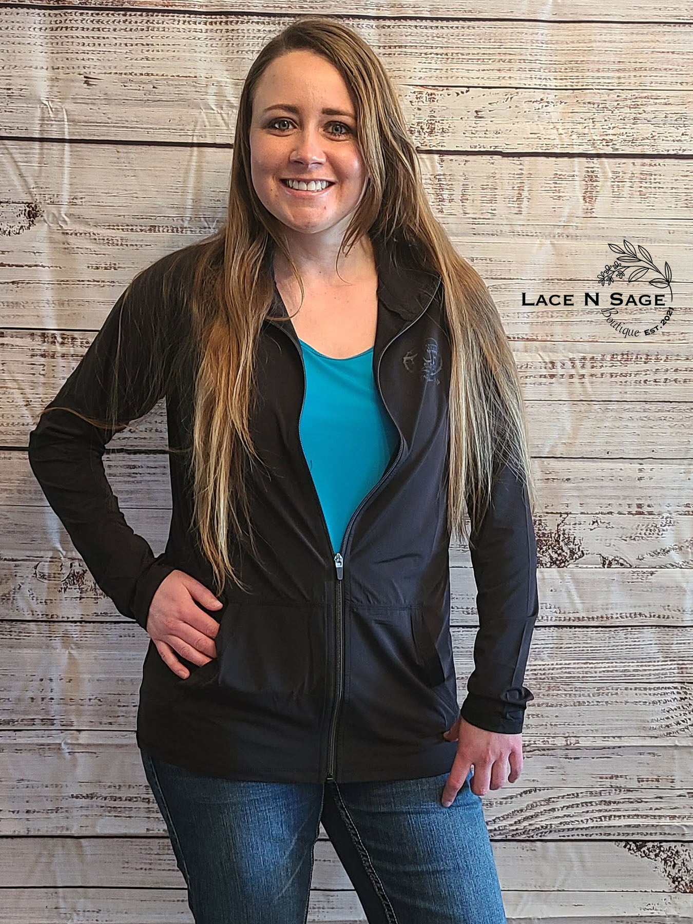 BREATHE INSTANT COOLING UPF FULL ZIP LONG SLEEVE WITH FRONT POCKETS