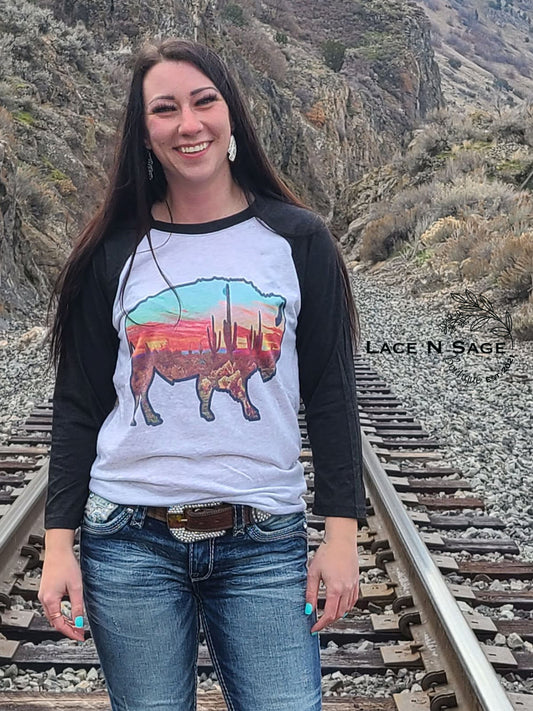 DESERT BISON TRI-BLEND UNISEX 3/4 RAGLAN