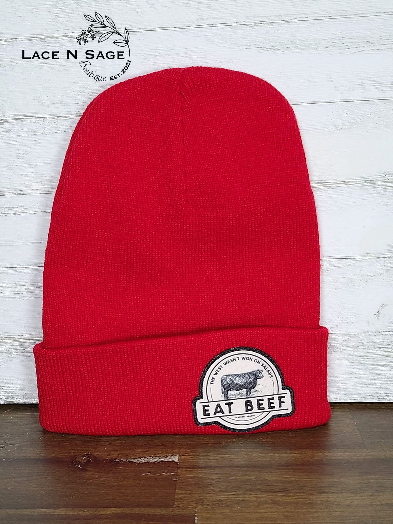 EAT BEEF RED BEANIE