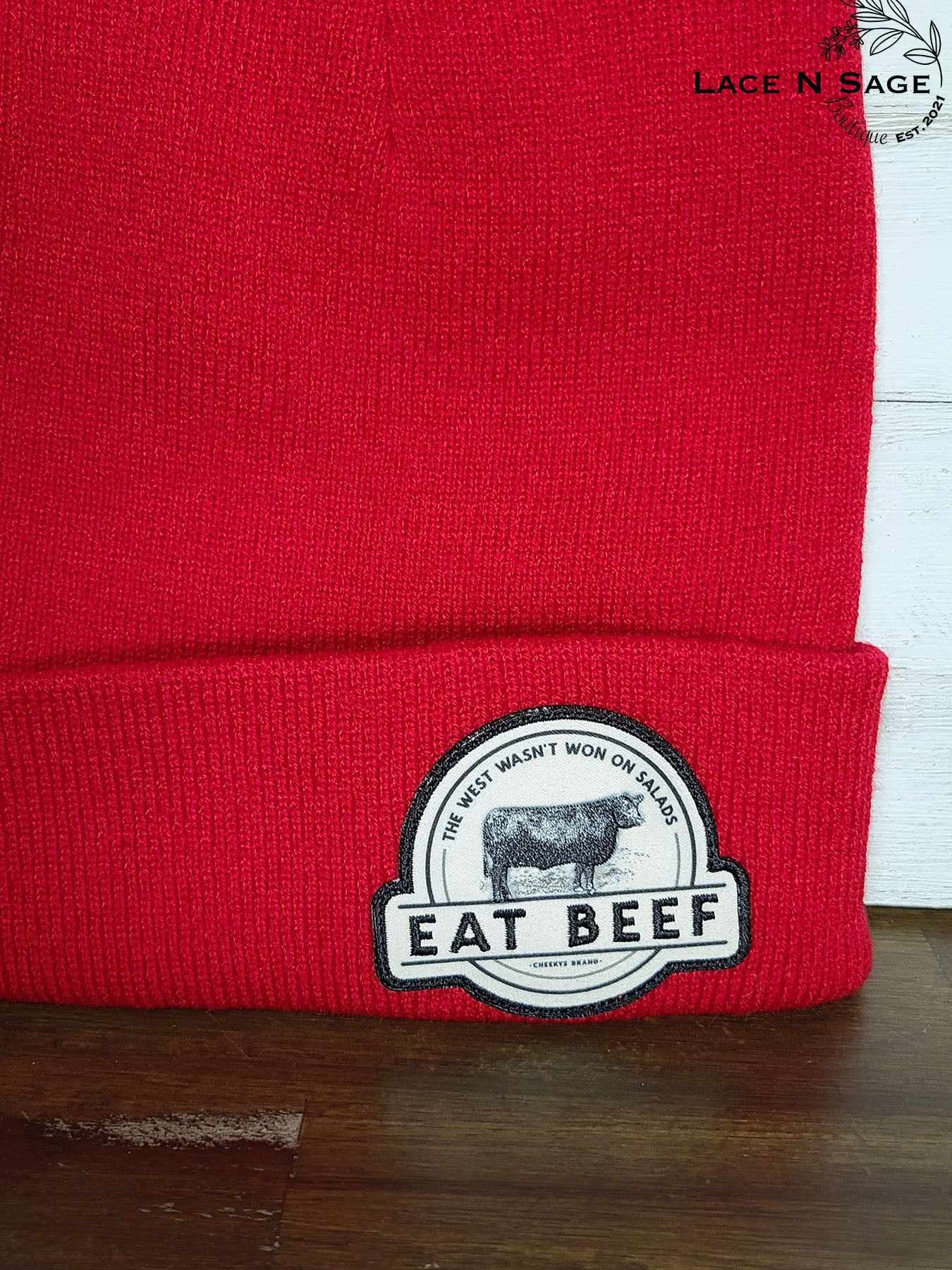 EAT BEEF RED BEANIE