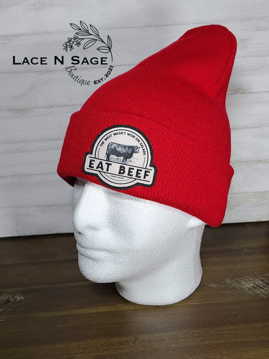 EAT BEEF RED BEANIE