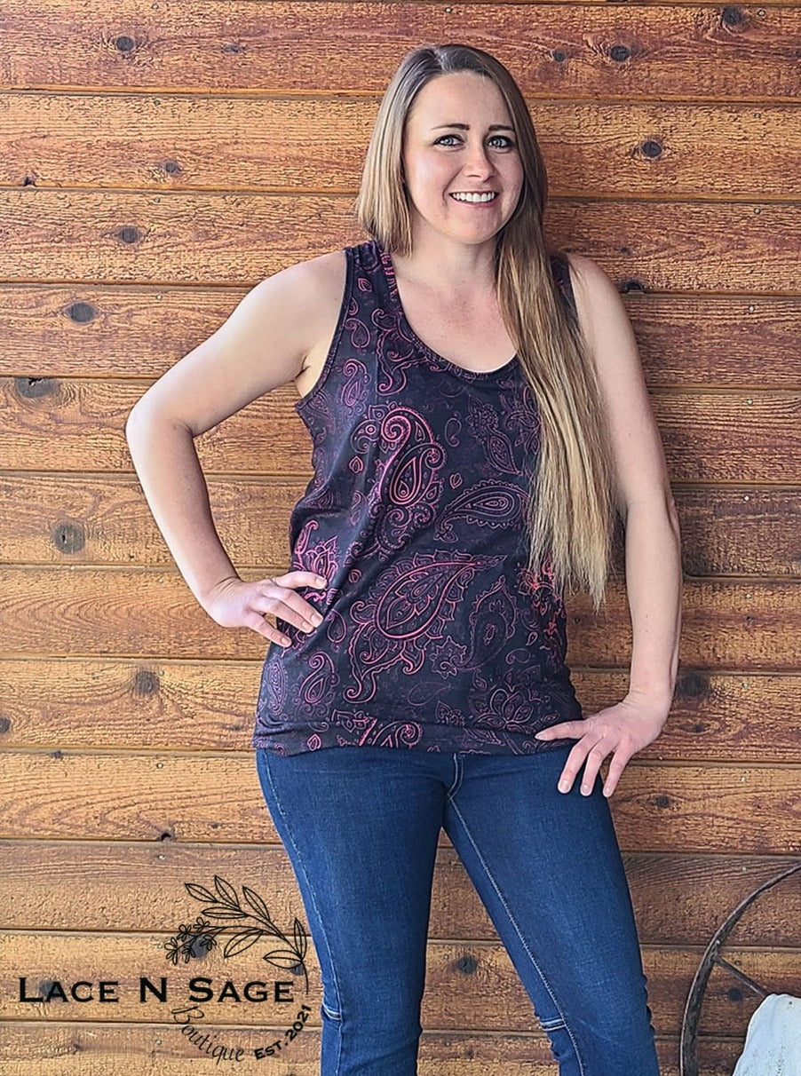 THE MADELYN PAISLEY TANK IN BLACK AND PINK