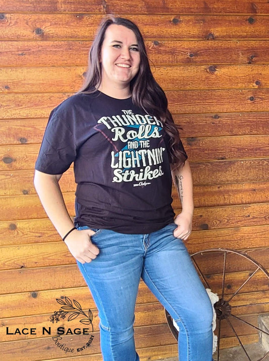 THE THUNDER ROLLS UNISEX TEE ON VINTAGE BLACK