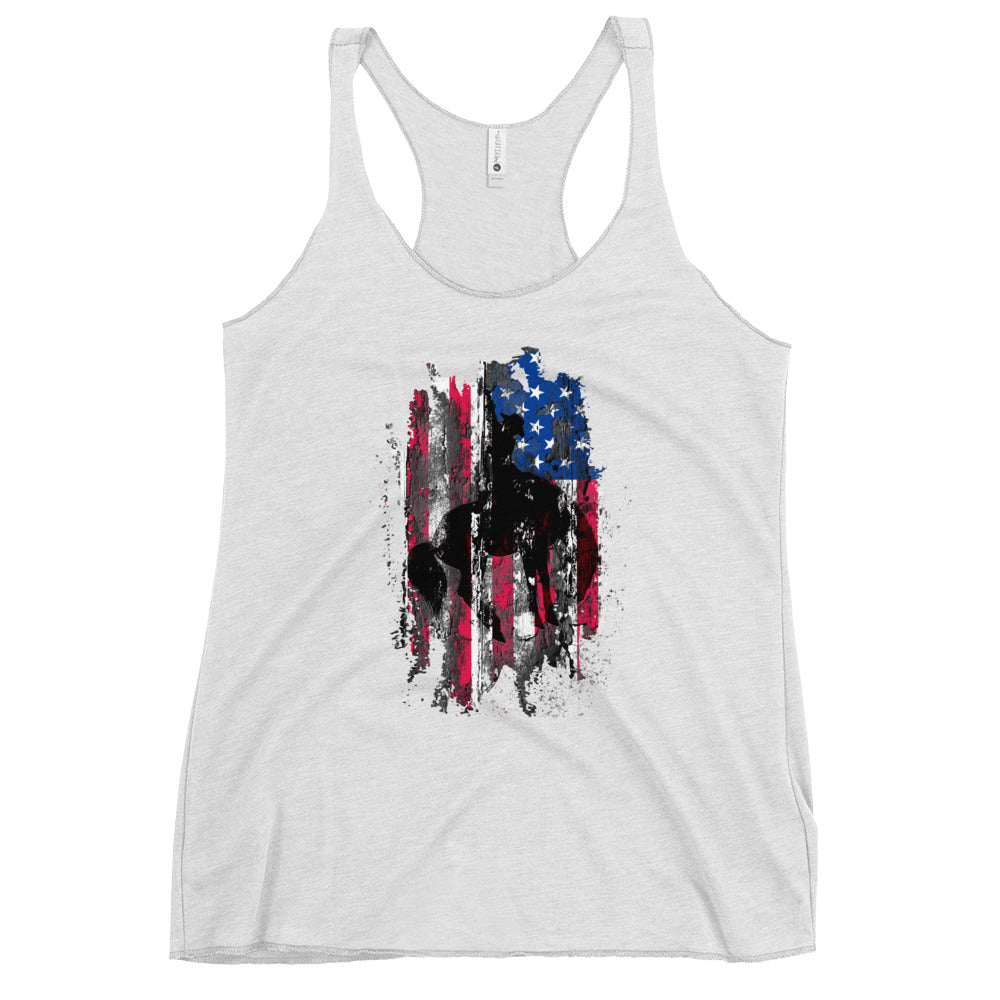 American Flag Bucking Horse Women's Racerback Tank