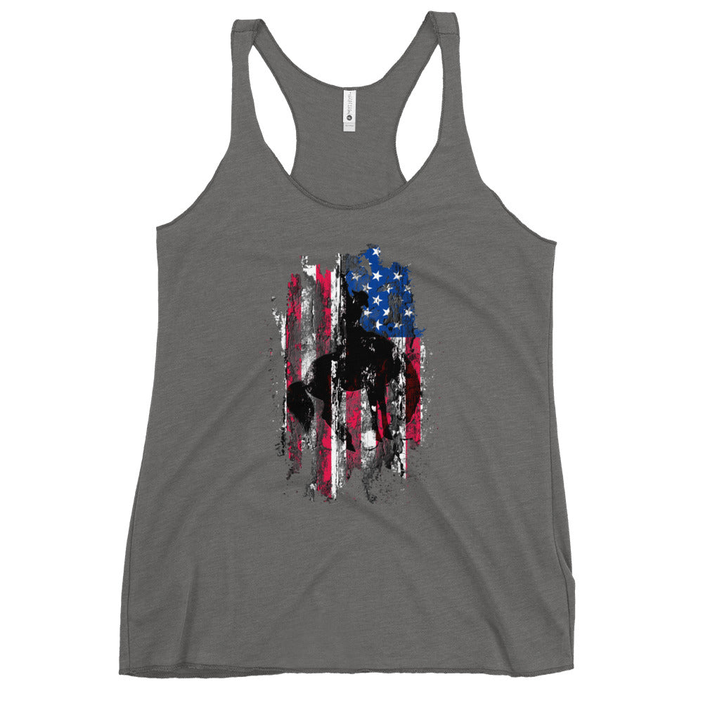 American Flag Bucking Horse Women's Racerback Tank